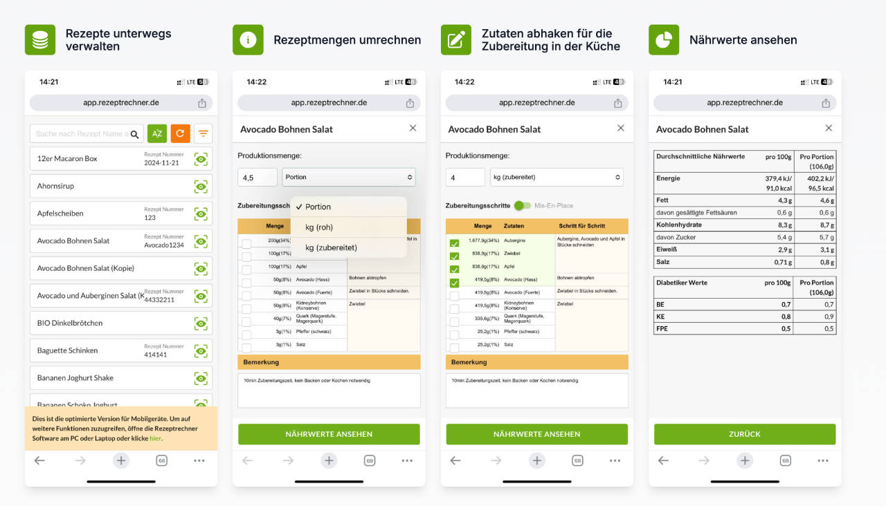 Rezeptrechner PRO Business: Anleitung Mobile app