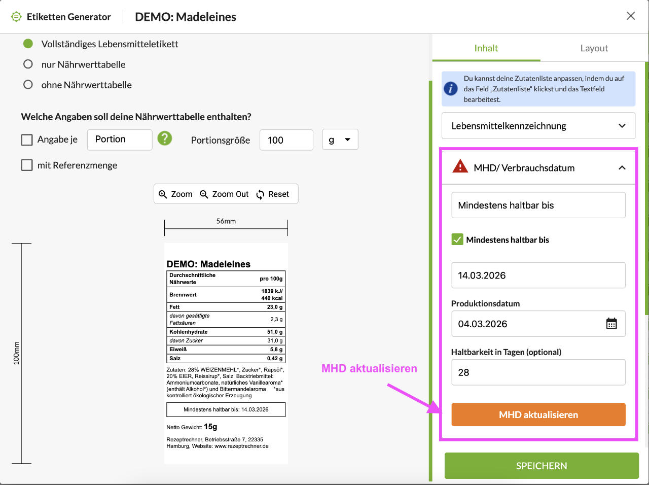 Mindesthaltbarkeitsdatum (MHD) anpassen
