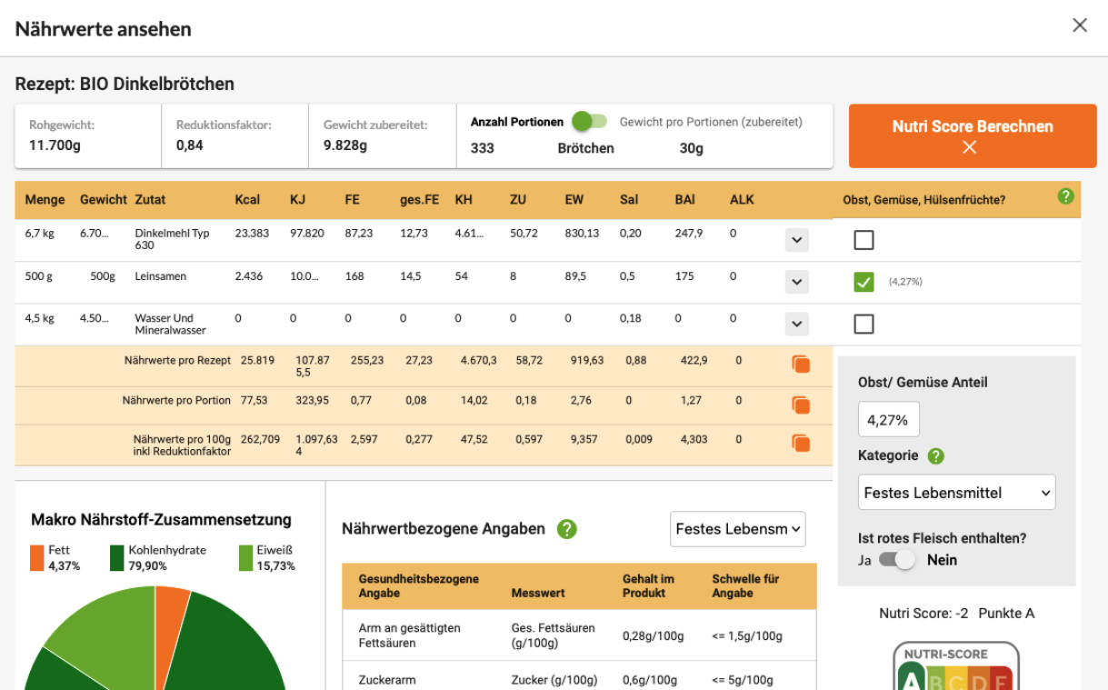Nährwertberechnung Screenshot