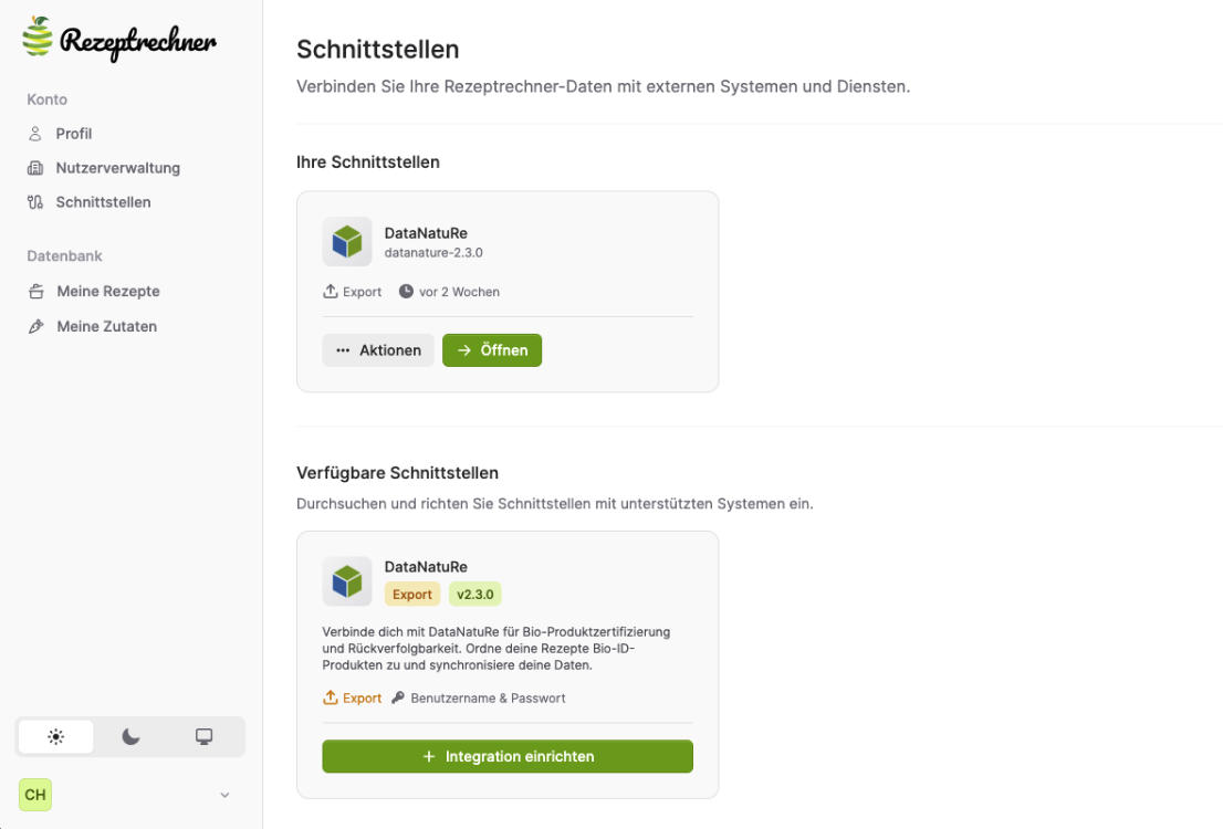 DataNatuRE Schnittstelle